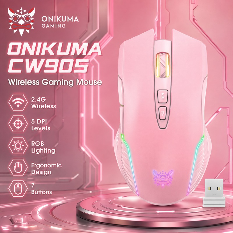 Pc Gaming Pink - Ratón Inalámbrico/Alámbrico para Juegos ONIKUMA CW905,