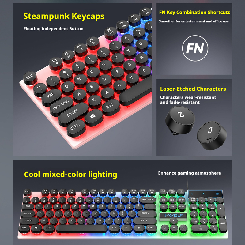Teclado para juegos T11T-WOLF, - Pc Gaming Fullset reseña y precio